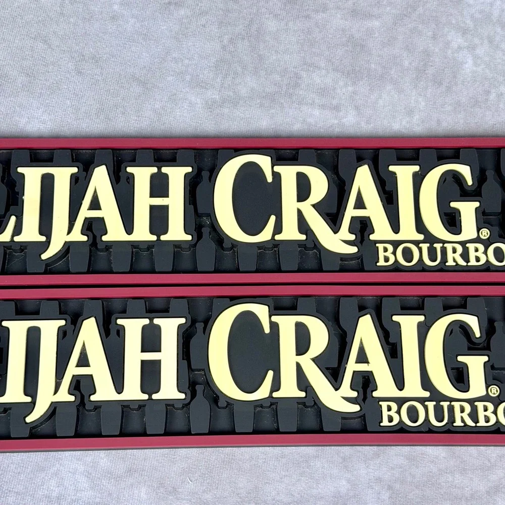 Elijah Craig Bourbon Bar Mats Set of 2 Black Red Rubber Rail Drip Service Mats